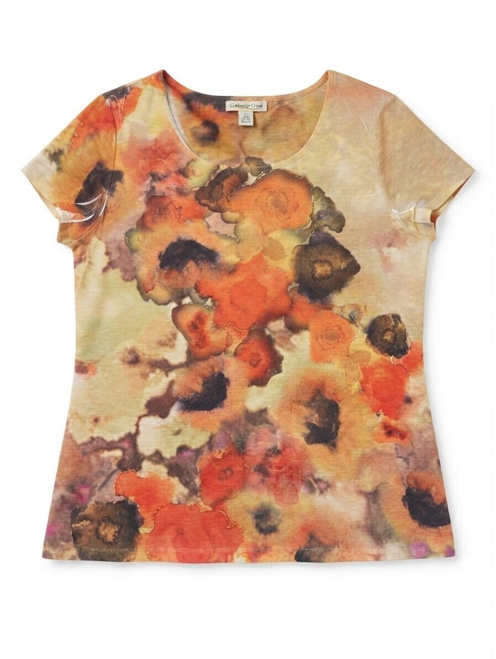 Coldwater Creek Watercolor Floral Print Short Sleeve Top Women's XL 18 Polyester